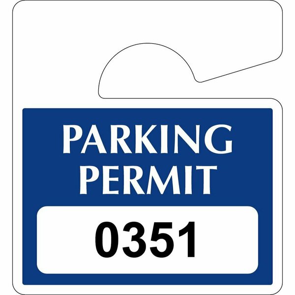 Lustre-Cal Economy Hanging Parking Permit Dark Blue 3in x 2.75in  20mil Plastic Serialized 351-400, 50PK 253814201Bd0351